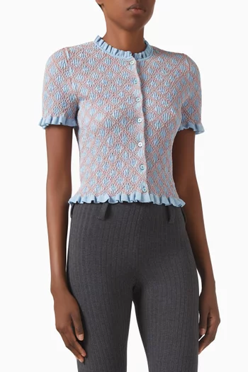Smocked-stitch Cardigan in Cotton-knit
