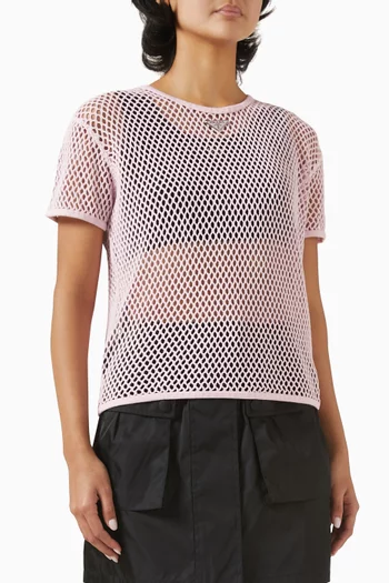 Sheer Logo Top in Cotton Mesh