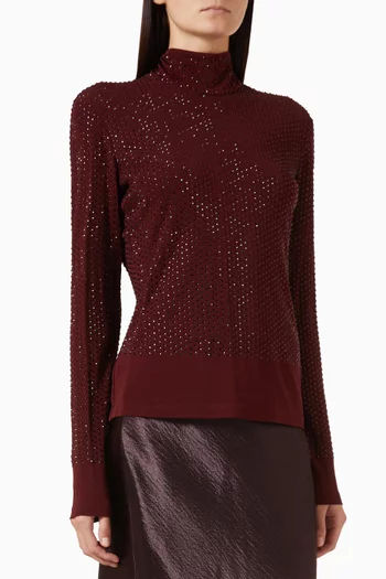 Embellished Turtleneck Top in Viscose Jersey