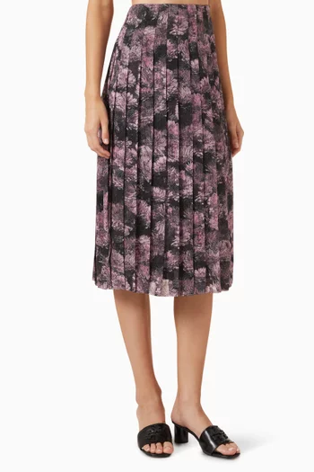 Printed Pleated Midi Skirt in Silk