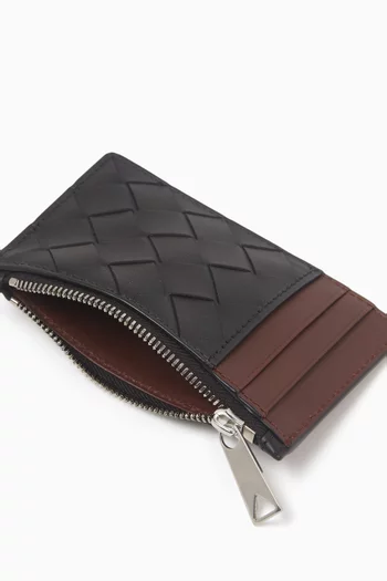 Zipped Card Case in Intrecciato Leather