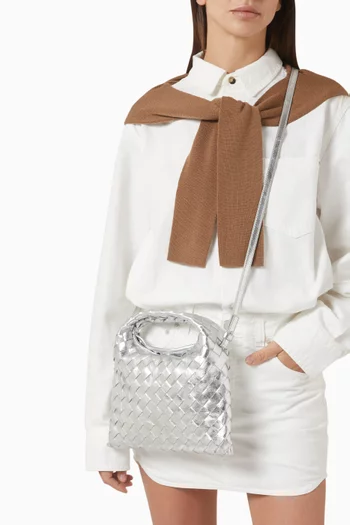 Mini Hop Bag in Metallic Intrecciato Leather