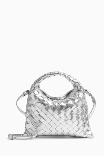 Mini Hop Bag in Metallic Intrecciato Leather