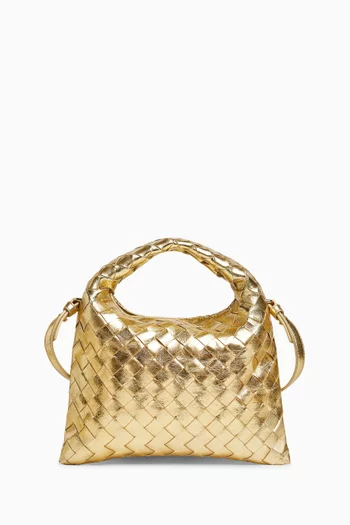 Mini Hop Bag in Metallic Intrecciato Leather