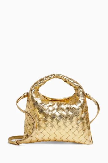 Mini Hop Bag in Metallic Intrecciato Leather