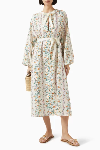 Zircon Belted MIdi Dress in Linen