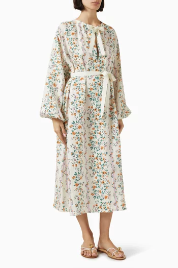 Zircon Belted MIdi Dress in Linen