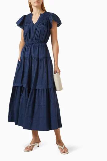 Marika Drawstring-waist Maxi Dress in Cotton Blend
