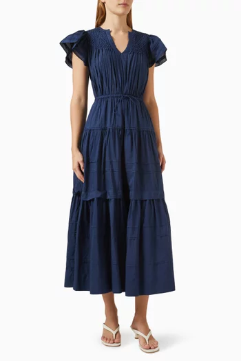Marika Drawstring-waist Maxi Dress in Cotton Blend