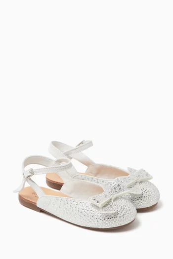 Bow Crystal-embellished Ballet Flats in Leather