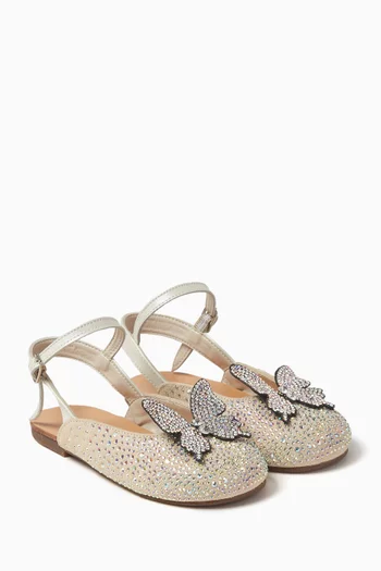 Butterfly Crystal-embellished Ballet Flats in Calf Leather