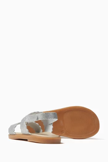 Metallic Sandals in Glittered Leather