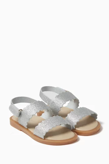 Metallic Sandals in Glittered Leather