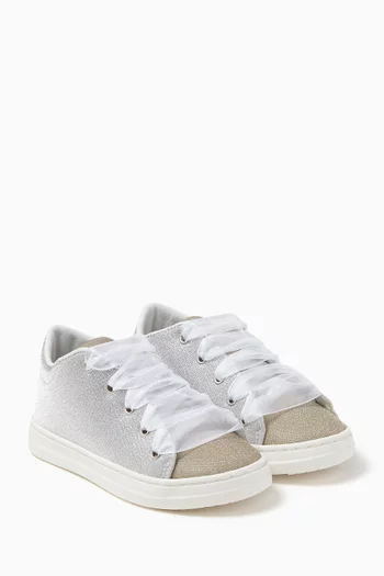 Lace-up Metallic & Tulle Sneakers