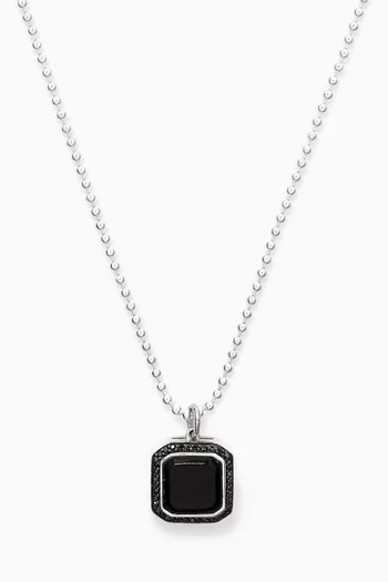 Square Onyx and Diamond Necklace in Sterling Silver