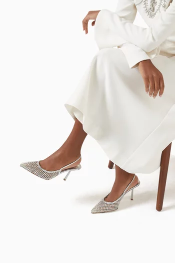 Gilda 80 Embellished Slingback Pumps in Mesh & Leather