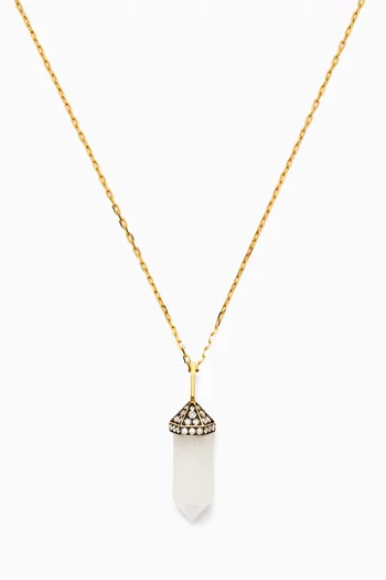Chakra Small Milky Quartz & Diamond Necklace in 18kt Yellow Gold
