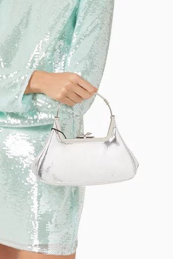 Zayan Metallic Clutch in Snake-print Leather
