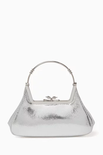 Zayan Metallic Clutch in Snake-print Leather