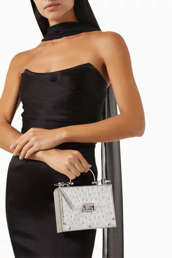 Mahogany Clutch in Ostrich-print Leather
