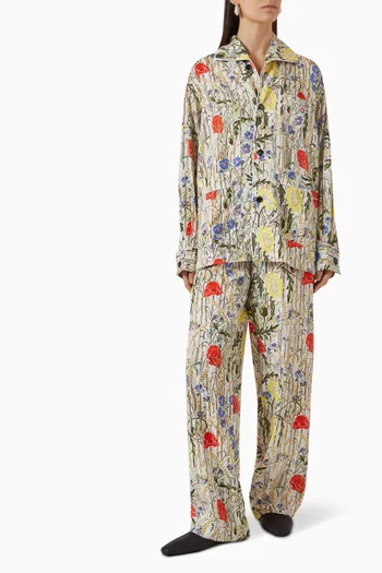Flower Pyjama Set in Viscose & Silk