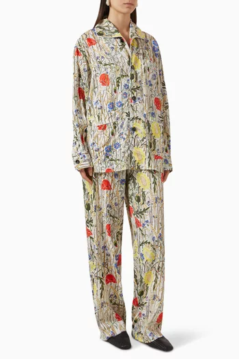 Flower Pyjama Set in Viscose & Silk
