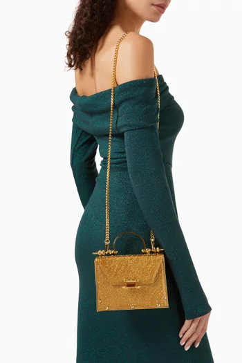 Mahogany Studded Top-handle Bag in Leather