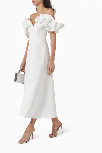 Annie Off-shoulder Frill Midi Dress