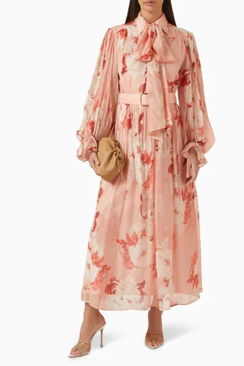 Cassie Tie-neck Midi Dress in Silk Blend