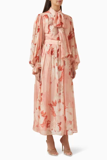 Cassie Tie-neck Midi Dress in Silk Blend