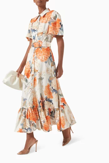 Bianca Midi Dress in Linen-blend