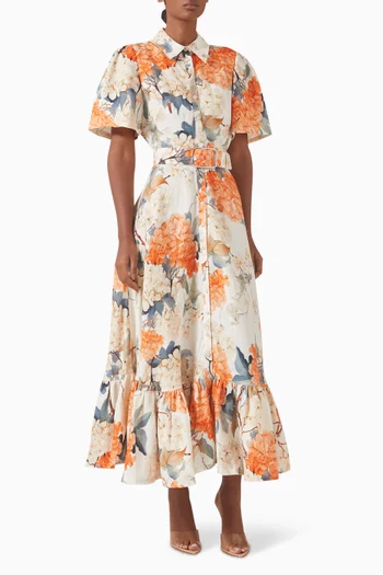 Bianca Midi Dress in Linen-blend