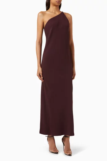 One-shoulder Jewel Sphere Maxi Dress in Crepe
