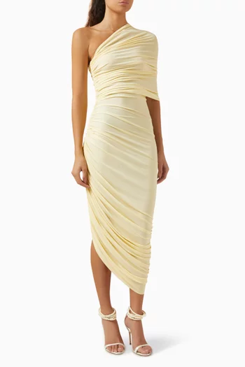 One-shoulder Draped Midi Dress in Cupro Blend