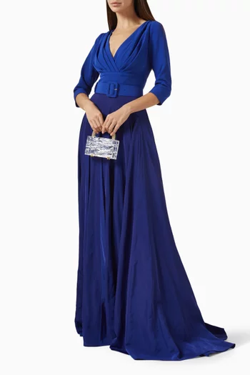 Jamie Belted Maxi Dress in Crepe & Taffeta