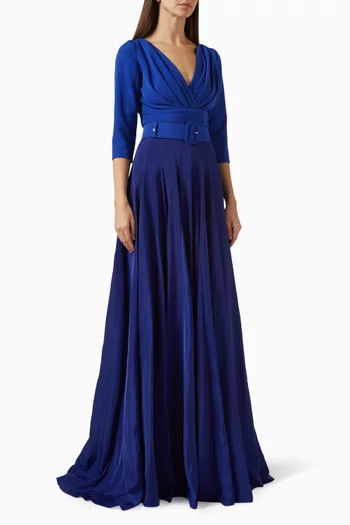 Jamie Belted Maxi Dress in Crepe & Taffeta