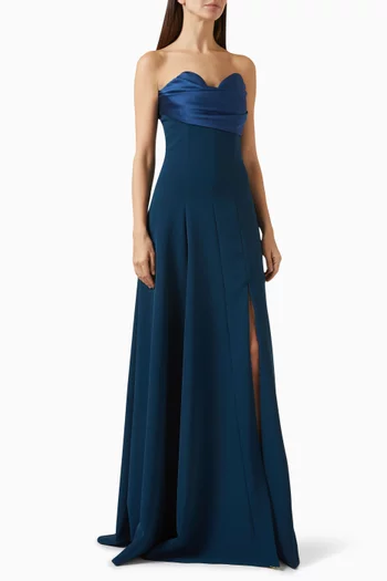 Shary Slit Gown in Crepe & Satin