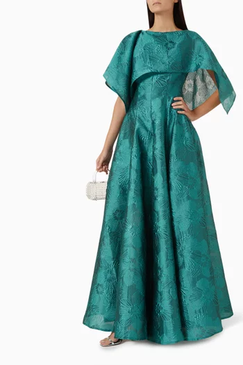 Cape Panel Floral Gown