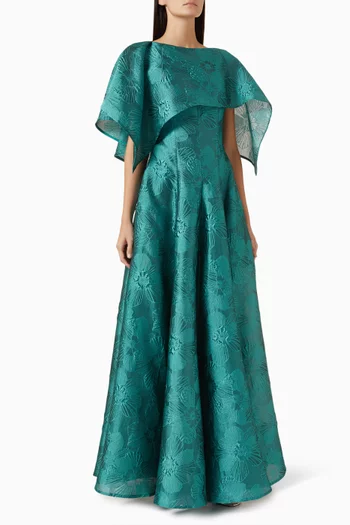 Cape Panel Floral Gown