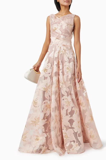 Floral Wide Skirt Gown in Organza