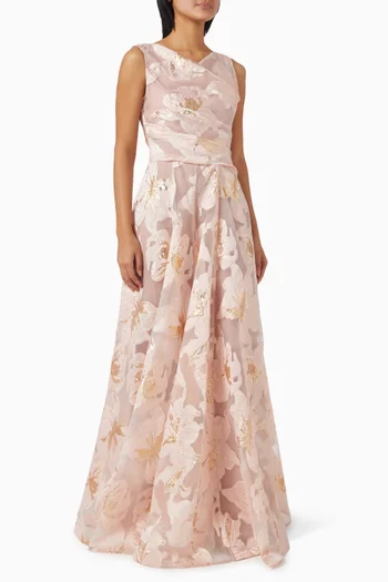 Floral Wide Skirt Gown in Organza