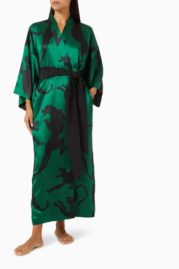 Queenie Panther Robe in Silk-satin