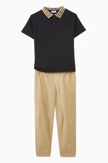 Check-collar Polo Shirt in Cotton Piqué