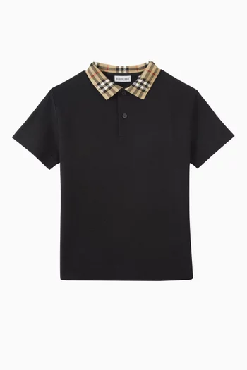 Check-collar Polo Shirt in Cotton Piqué