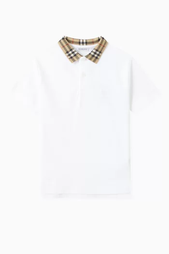 Check-collar Polo Shirt in Cotton Piqué