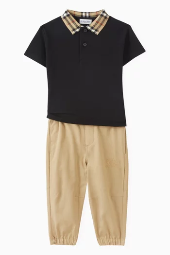 Check-collar Polo Shirt in Cotton Piqué