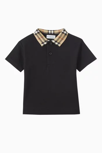 Check-collar Polo Shirt in Cotton Piqué