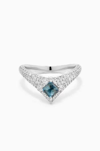 Selene Tidal Diamond & Topaz Ring in 18kt White Gold