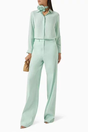 Floral-ribbon Shirt in Silk Crêpe de Chine