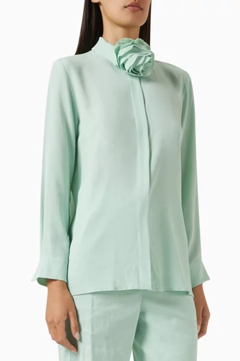 Floral-ribbon Shirt in Silk Crêpe de Chine